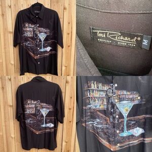 Tori Richard Honolulu Men Size Medium Martini Button Up Shirt Short Sleeve Black